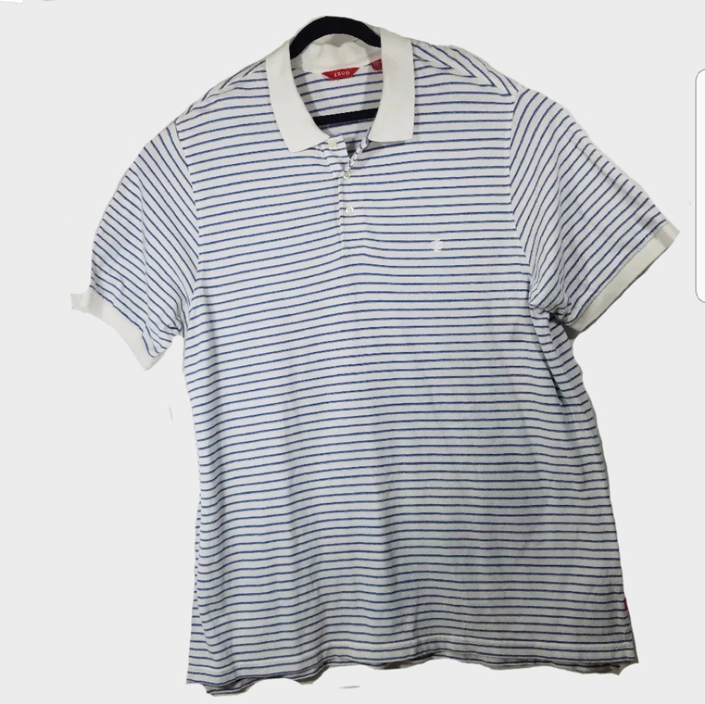 Izod Polo Shirt Mens XXL White Blue Stripes Golf C